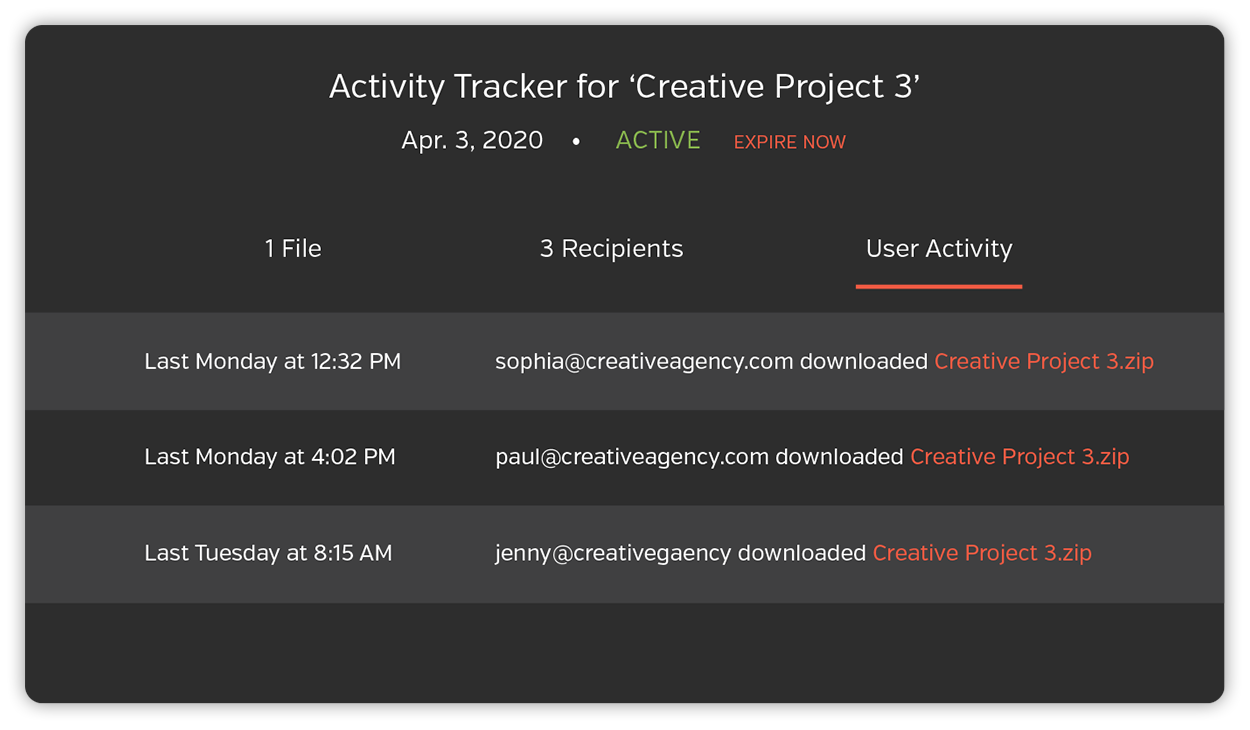 You can see when recipients have viewed or downloaded your files